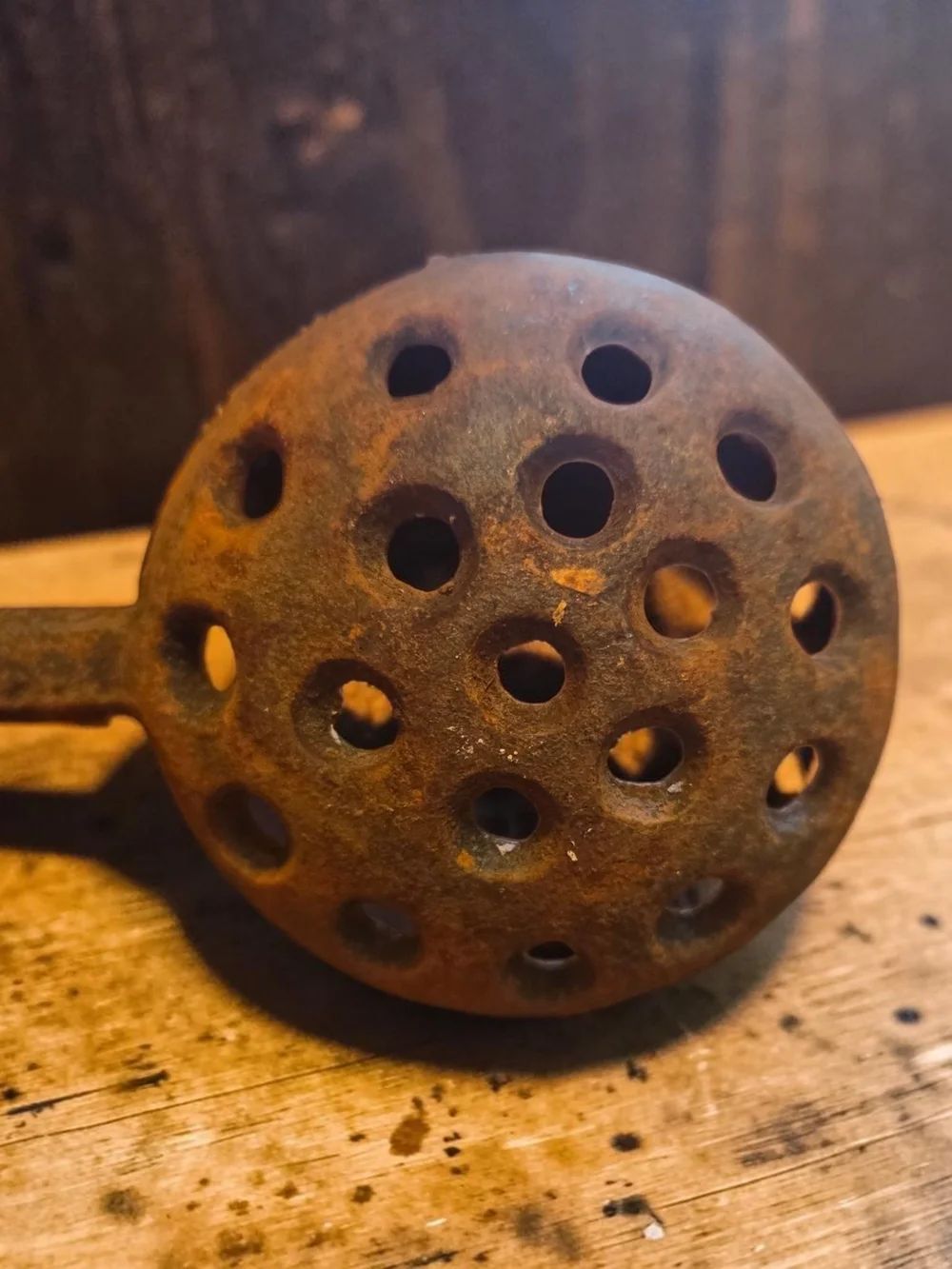 Vintage Cast Iron Skimmer Spoon - 70s Primitive Farmhouse Decor
